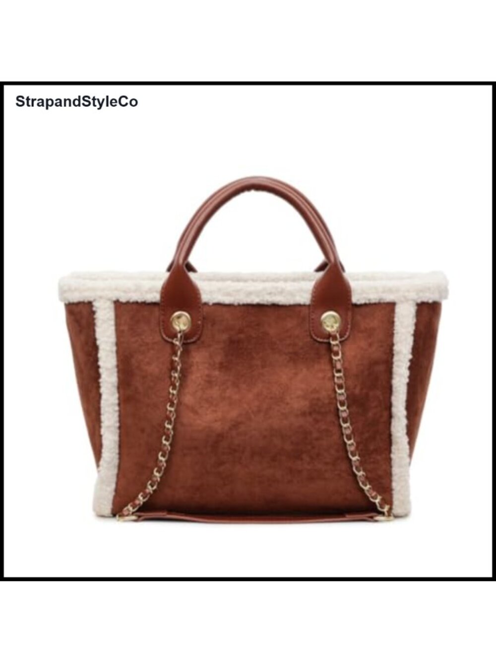 Faux Suede Tote Bag with Faux Fur Trim, Top Handle Satchel, Shoulder Bag